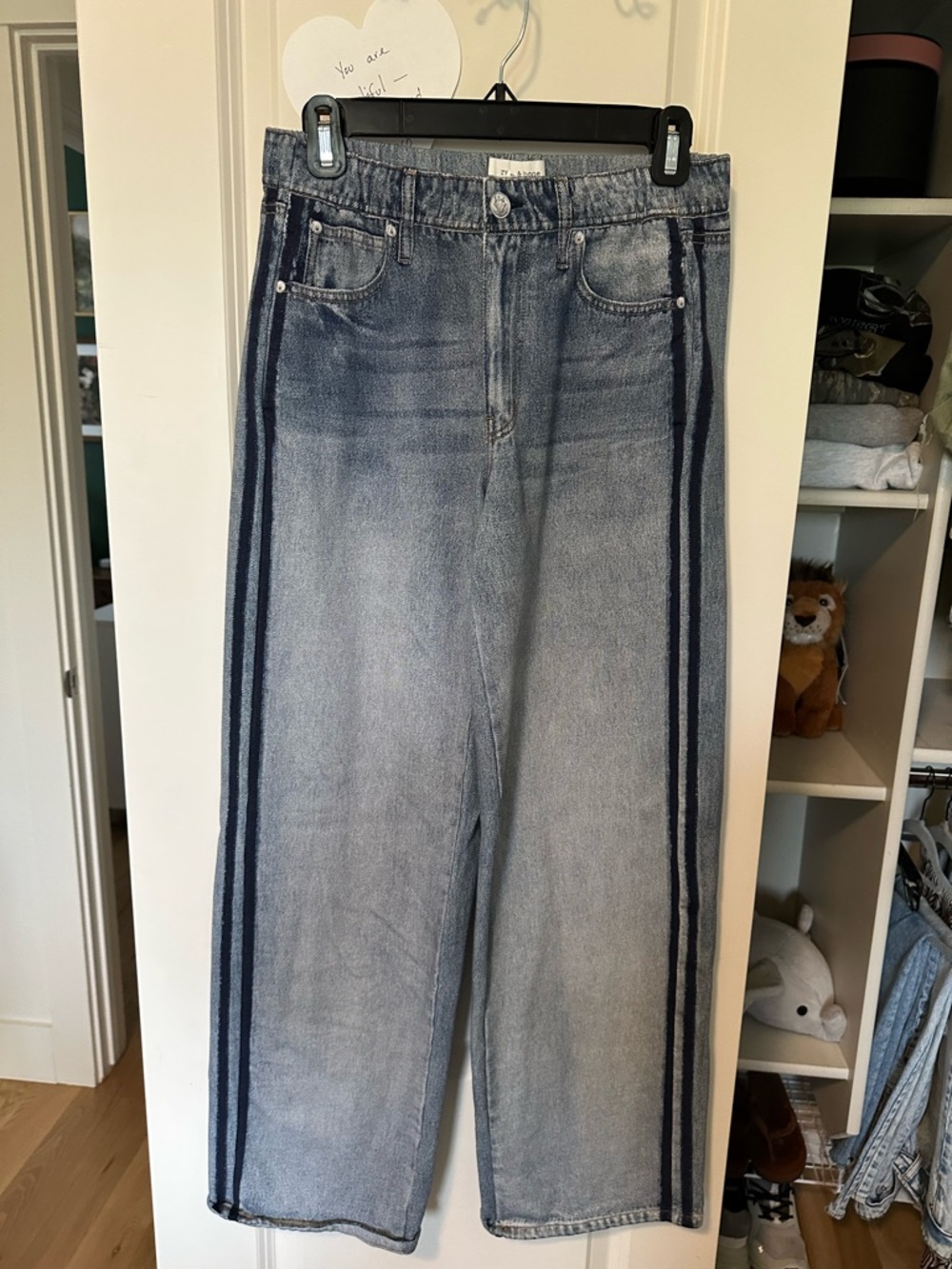 Rag & Bone Miramar Sweatpant Jeans. Light Wash with Navy Side Stripes